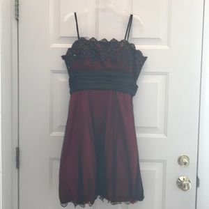 Junior Back and Red  Sequined Holiday Dress